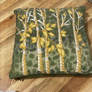 Embroidered Green and Gold Cushion